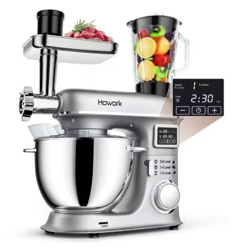 8L Multifunctional Stand Mixer Commercial & Home Use Electric Dough Kneader Juice Extractor & Meat Grinder Combo Heavy-Duty