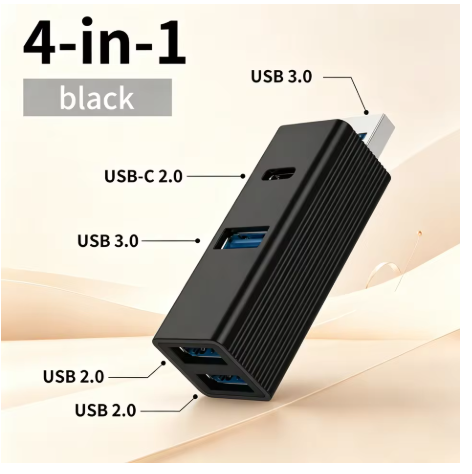 Mini USB 3.0 Hub 4-in-1 USB to USB 3.0 2USB 2.0 Type-C Docking Station Adapter USB External Extender Plug and Play (Pre order)
